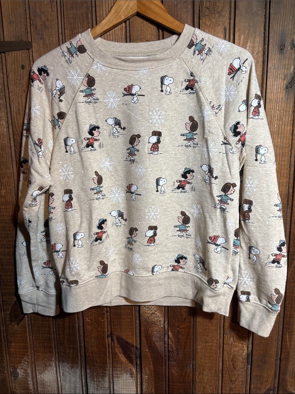 Beige Peanuts Print Crewneck Top
